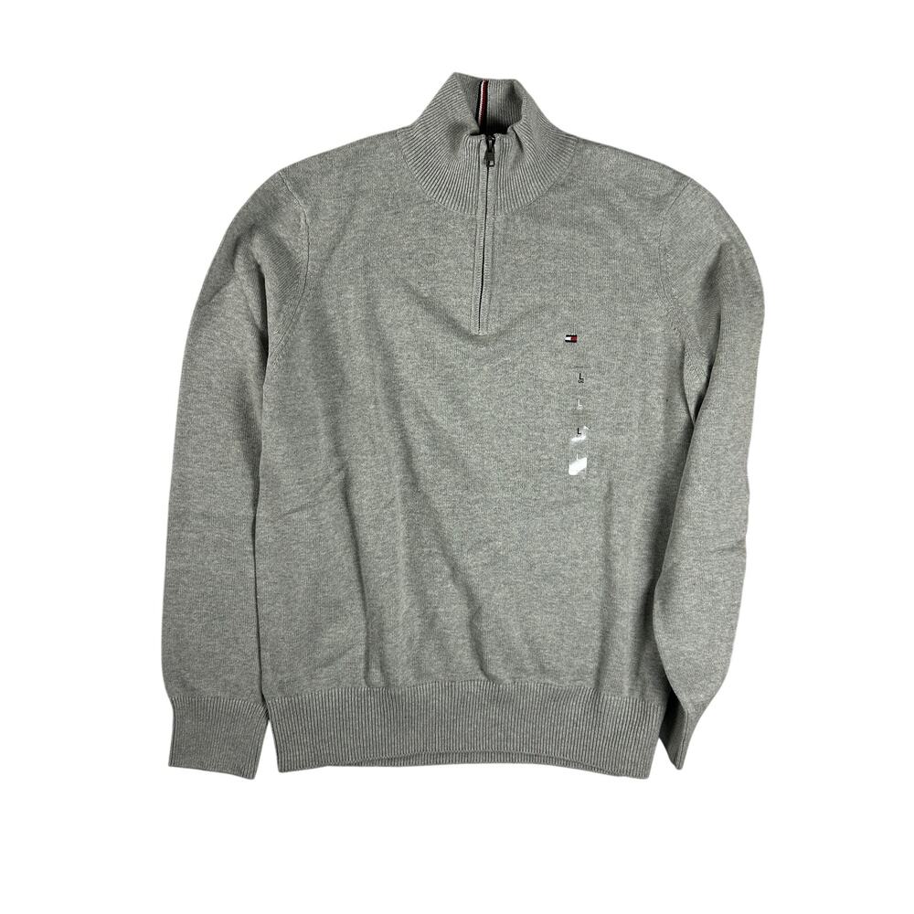 NEW Tommy Hilfiger Quarter Zip Mock Neck Sweater Mens Size L Gray Heather NWT